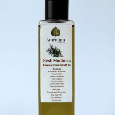 Ayurvedic Amrutam Kesh Madhura Rosemary Hair Growth Oil bottle with natural herbal ingredients for hair strengthening and growth