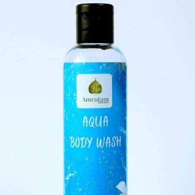 “Amrutam Aqua Body Wash bottle – refreshing blue hydrating body cleanser with aqua fragrance”