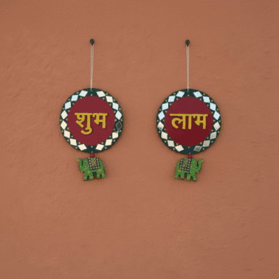 Shubh Labh Hanging Door Decor with Elephant Motif – Traditional Indian Entrance Wall Hanging (Set of 2)
