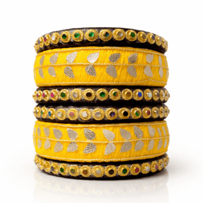 Yellow Silk Thread Designer Bangles with Multicolour Stone Work | Premium Ethnic Bangles for Women