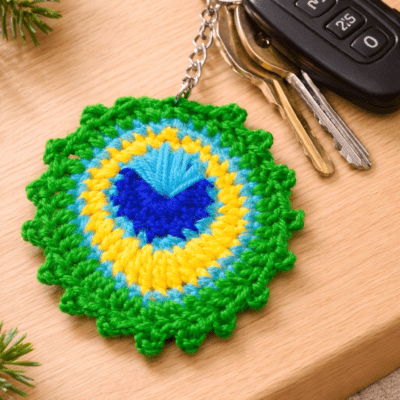 Handmade Crochet Floral Keychain & Bag Charm | Multicolour Knitted Key Ring Accessory