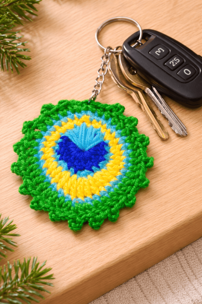 Handmade Crochet Floral Keychain & Bag Charm | Multicolour Knitted Key Ring Accessory