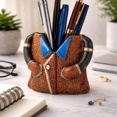 Handcrafted Ethnic Jacket-Style Resin Pen Stand / Desk Organizer (Traditional Decor)