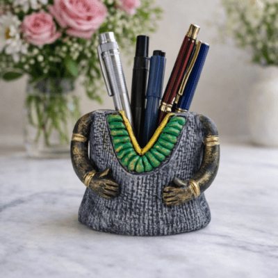 Handcrafted Tribal Lady Resin Pen Stand / Desk Organizer (Ethnic Home & Office Decor)