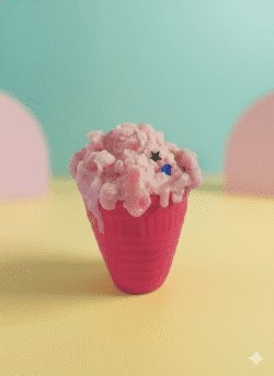 Pink ice cream cup–style scented wax candle with whipped cream-like top and sprinkles
