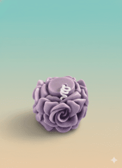 “Handcrafted purple rose-shaped scented wax candle with detailed floral petals”