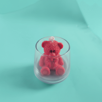 Handcrafted Red Teddy Bear Scented Wax Candle in Glass Cup – Cute Decorative Candle