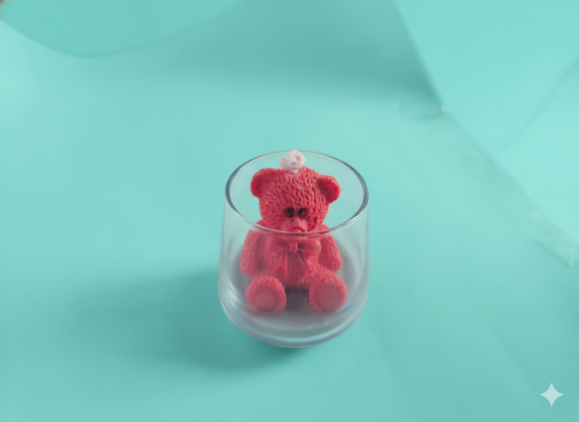 Handcrafted Red Teddy Bear Scented Wax Candle in Glass Cup – Cute Decorative Candle