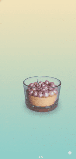 “Scented handcrafted wax candle designed like a layered caramel cream coffee dessert shot in a clear mini glass”