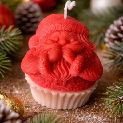Handmade Santa cupcake decorative candle for Christmas décor and gifting