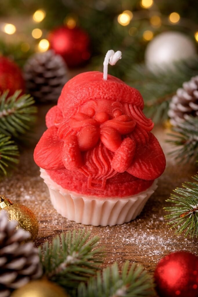 Handmade Santa cupcake decorative candle for Christmas décor and gifting