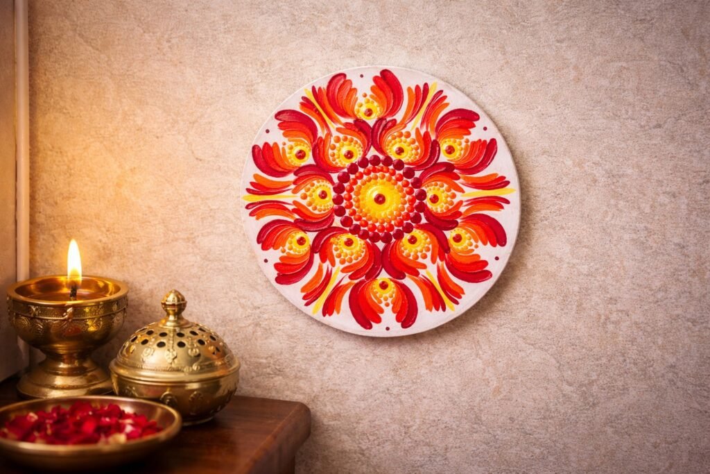 Red & Yellow Mandala Wall Art – Vibrant Dot Mandala Home Décor