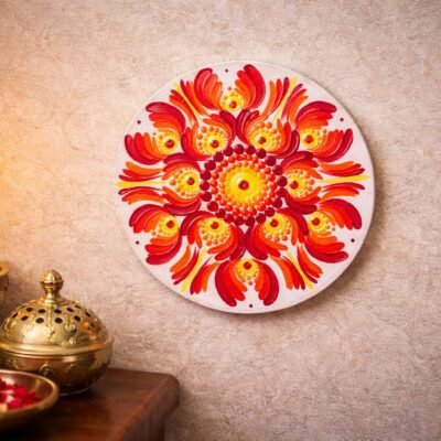 Red & Yellow Mandala Wall Art – Vibrant Dot Mandala Home Décor