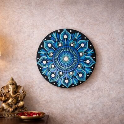 Handcrafted Blue Mandala Wall Art – Contemporary Dot Mandala Home Décor
