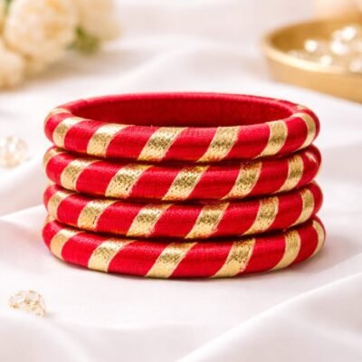 Red & Gold Silk Thread Bangles Set for Women | Traditional Bridal & Festive Jewellery