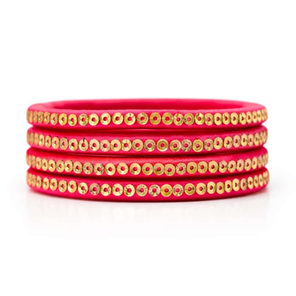 Red Silk Thread Bangles with Gold Stud Work | Designer Ethnic Bangles for Women