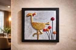 “Handmade terracotta bird wall art with textured base in contemporary folk design”