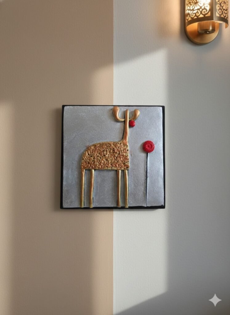 “Handmade terracotta animal wall art decorative piece in contemporary folk design”