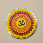 Om Mandala Decorative Wall Plate – Yellow & Red Round Spiritual Wall Décor