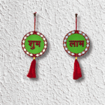 Shubh Labh Hanging Door Decor with Tassels (Green & Red) – Traditional Indian Entrance Wall Hanging (Set of 2)