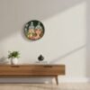 “Hand-painted terracotta wall plate of Bengali wedding couple in traditional topor and mukut with green background”