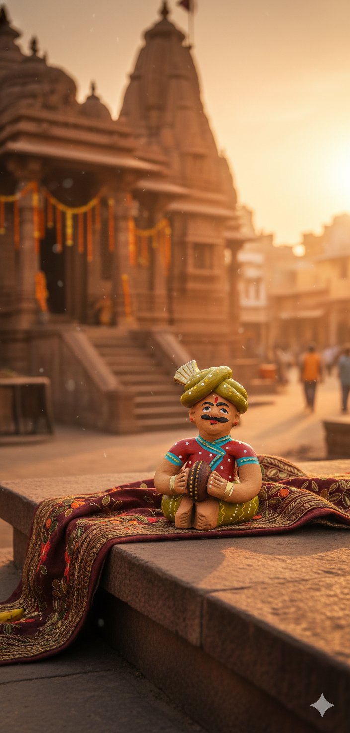 “Handcrafted Rajasthani musician clay figurine – colourful traditional Indian folk art decor piece”