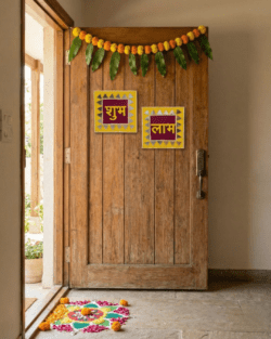 Square Shubh Labh Wall Plaque Set (Pair) – Traditional Indian Entrance & Vastu Décor