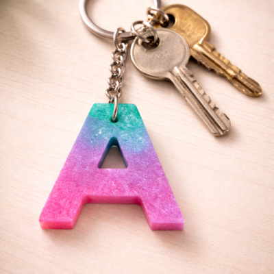 Alphabet “A” Glitter Resin Keychain – Gradient Initial Key Ring Charm