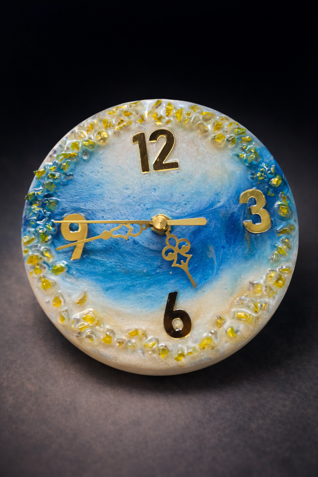 Ocean Resin Wall Clock – Blue & Gold