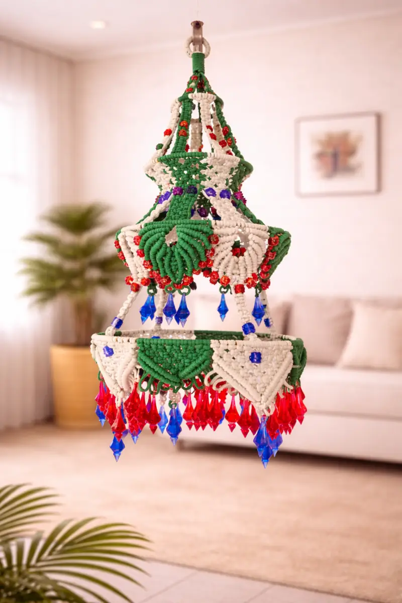 Handcrafted Multi-Layer Beaded Hanging Lantern Toran (Traditional Ceiling & Door Décor)