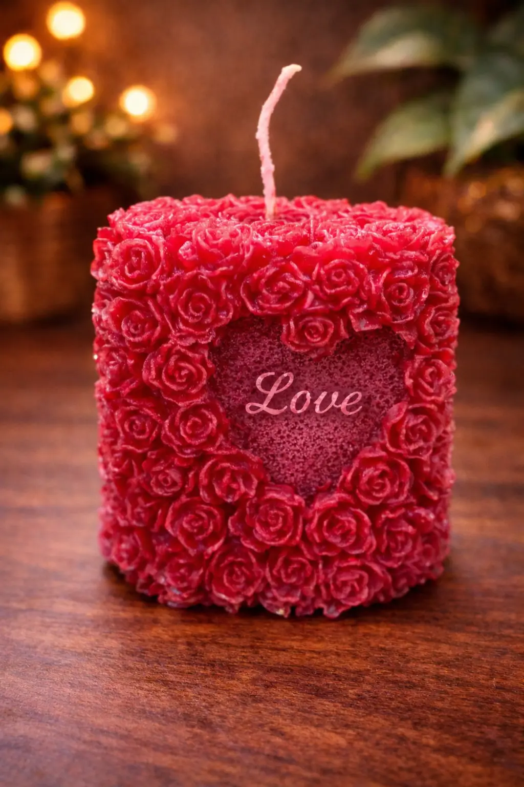 Handcrafted Rose Cube Candle with Love Heart – Romantic Decorative Candle