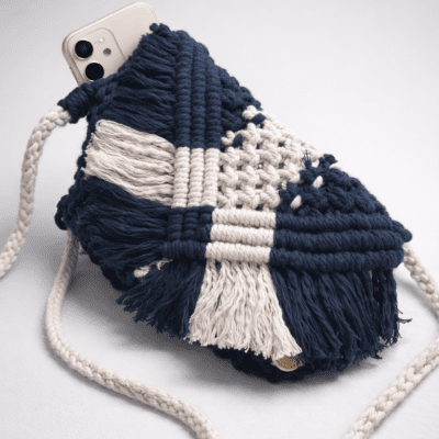 Boho Crossbody Mobile Holder (Blue & White)