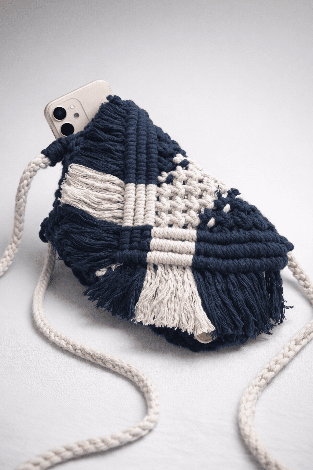 Boho Crossbody Mobile Holder (Blue & White)