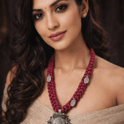 Macramé Statement Necklace with Oxidised Pendant