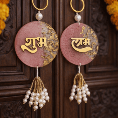 Radhe Shyam Resin Keychain Set with Pearl Tassel (Set of 2)