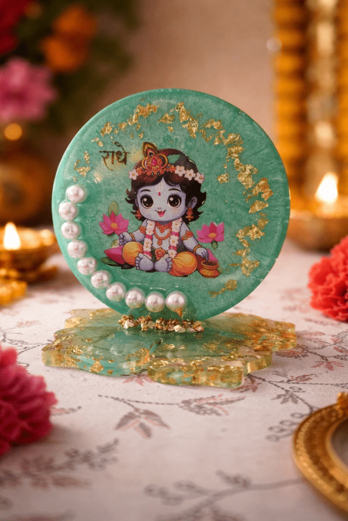 Bal Krishna Resin Decorative Stand (Handmade Spiritual Decor)