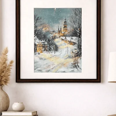 “Handmade Indian street painting with motorcycle in watercolor and acrylic, framed urban wall art by artist Jeel”