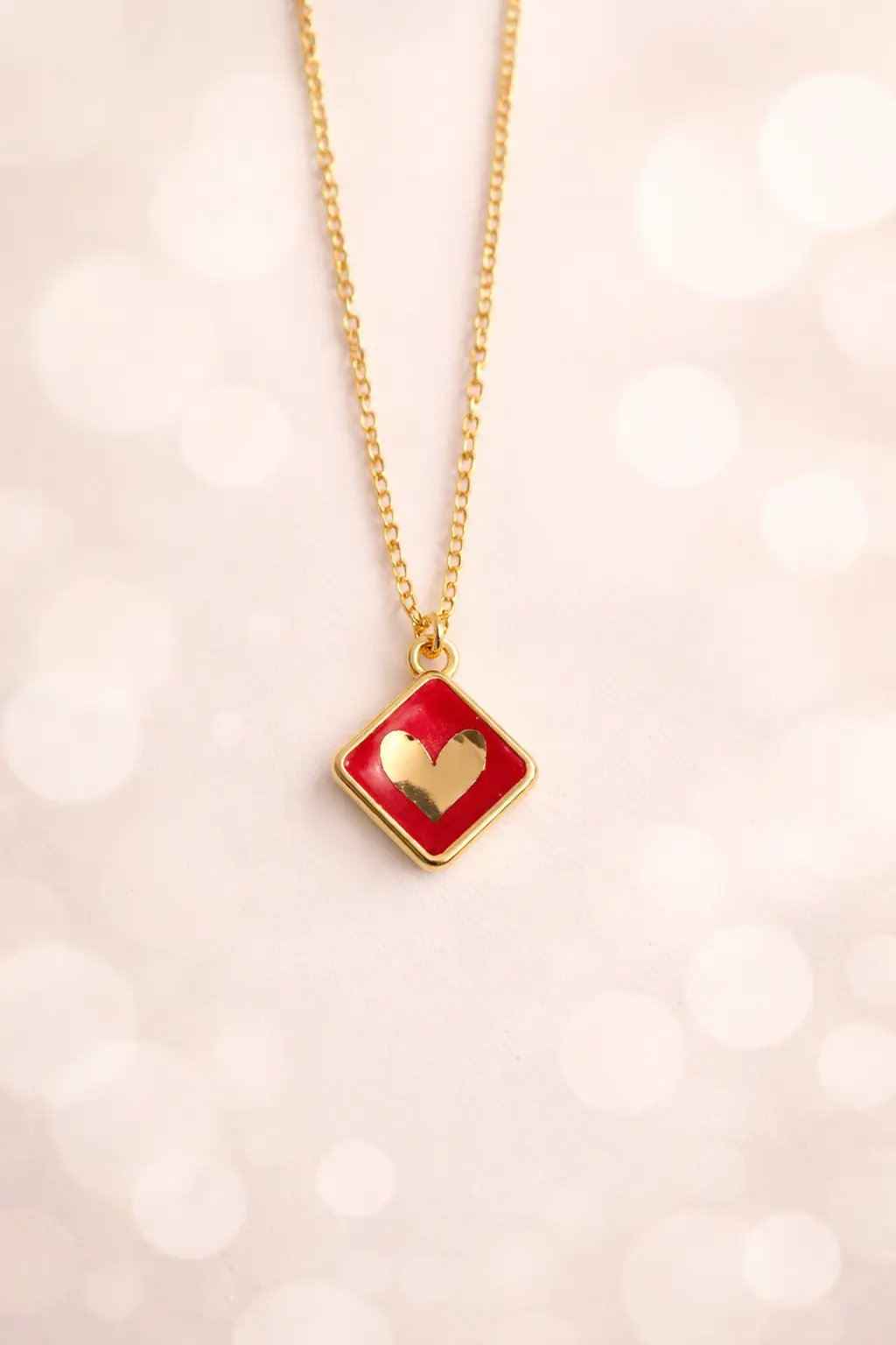 Gold Heart Pendant Necklace – Red Minimalist Dainty Chain Jewelry for Women