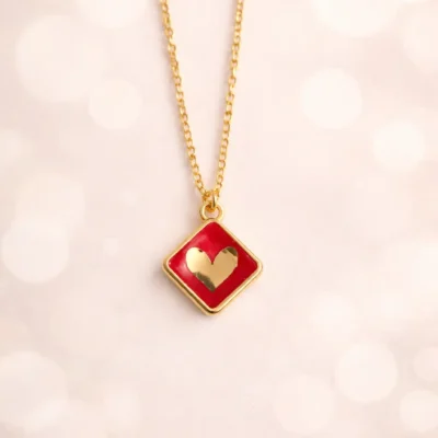 Gold Heart Pendant Necklace – Red Minimalist Dainty Chain Jewelry for Women