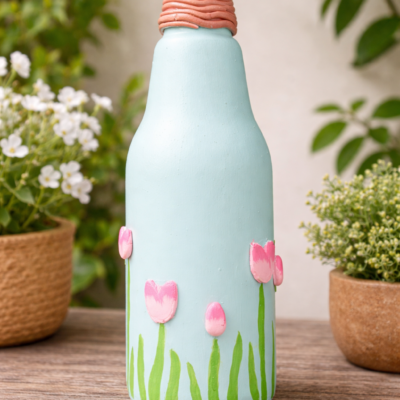 Hand-Painted Floral Glass Bottle Vase Decorative Showpiece