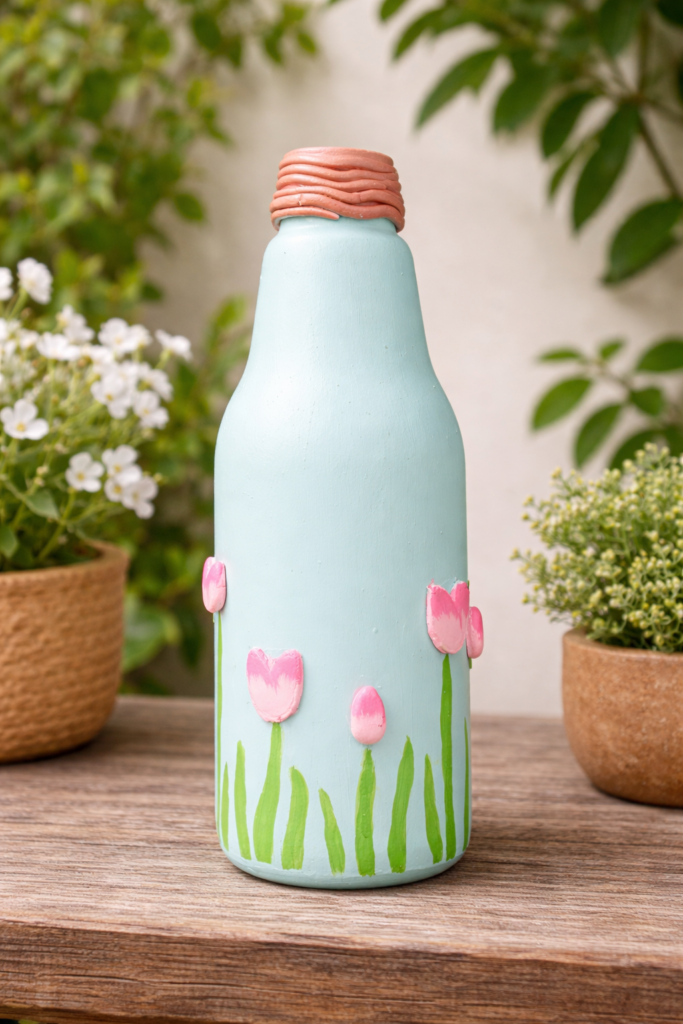 Hand-Painted Floral Glass Bottle Vase Decorative Showpiece