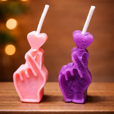 Heart Pillar Candle Set – Romantic Decorative Candles (Pink & Purple)