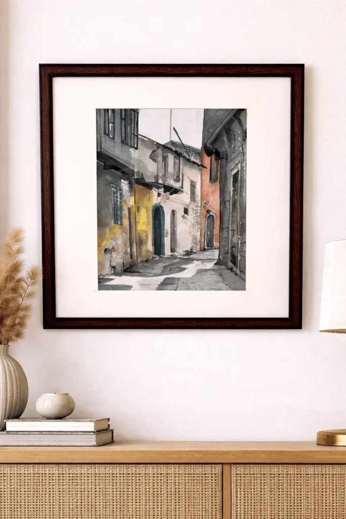 “Silent Alley” – Original Old European Street Painting by Jeel Vintage City Wall Art