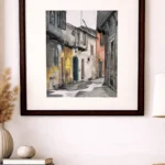 “Silent Alley” – Original Old European Street Painting by Jeel Vintage City Wall Art