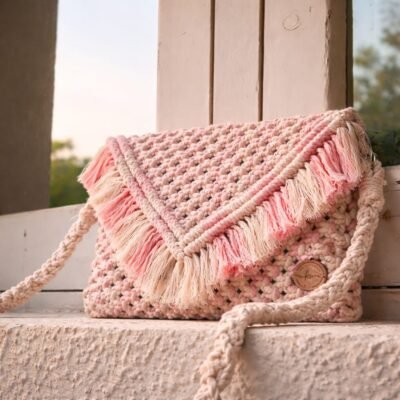 Pink Handmade Macramé Sling Bag