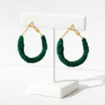 Green Macrame Hoop Earrings Handmade | Emerald Cotton Minimal Jewelry