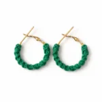Twisted Green Macrame Hoop Earrings Handmade | Emerald Cotton Textured Jewelry