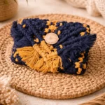 Handmade Macramé Clutch Purse | Navy Blue & Mustard Boho Cotton Handbag for Women