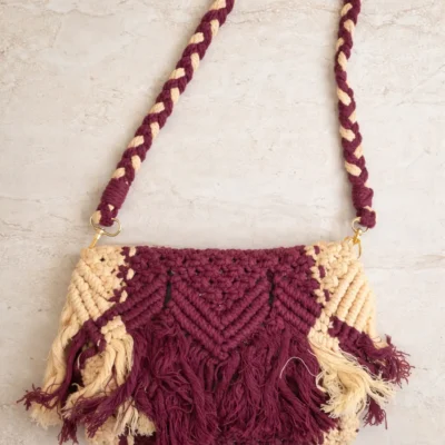 Maroon & Cream Small Shoulder Bag