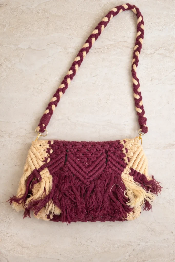 Maroon & Cream Small Shoulder Bag